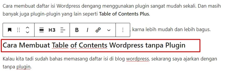 cara buat table of contents tanpa plugin