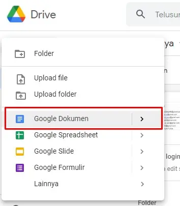 cara membuat dokumen baru di google drive