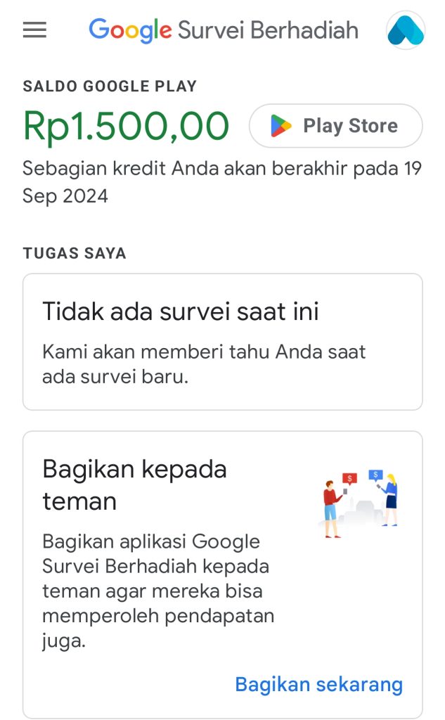 Contoh tampilan aplikasi google survei berhadiah