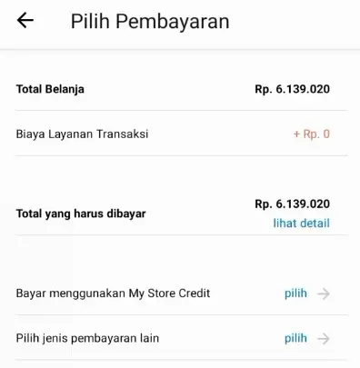 pilih pembayaran di myHartono