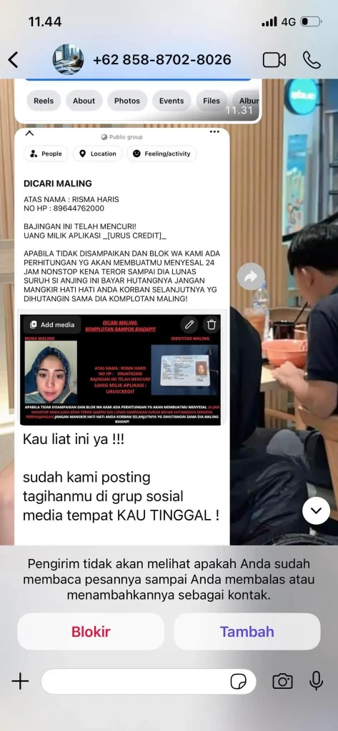 contoh pengancaman sebar data yang dilakukan oleh penagih pinjol ilegal